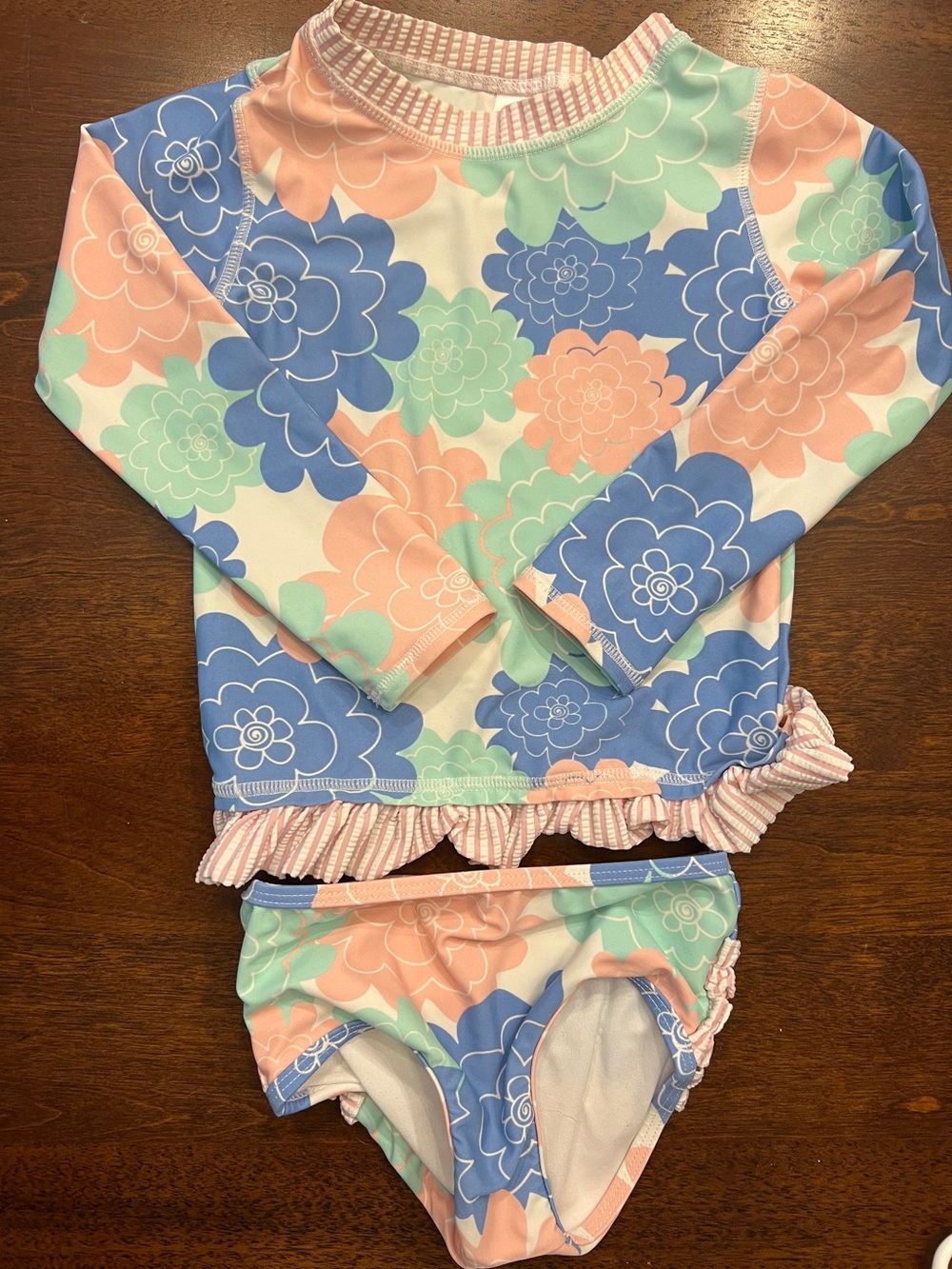 RuffleButts 4T Floral Rash Guard Swimsuit Set Girls UPF Swimwear